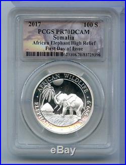 Somalia 2017 Elephant PCGS PR 70 DCAM High Relief. 999 Silver Coin MA156