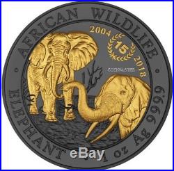 Somalia 2018 100 Shilling 15 ANNIV. AFRICAN ELEPHANT Ruthenium 1 Oz Silver Coin