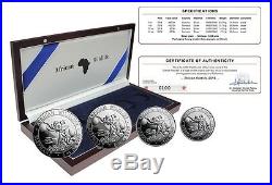 Somalia 25,50,100,200 Shilling, Silver Proof Coin Set, 2016, Mint, Wildlife Elephant