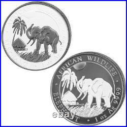 Somalia 2 Silver Coin Set 1 oz DAY NIGHT SOMALIAN ELEPHANT AFRICAN WILDLIFE 2017