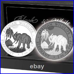 Somalia 2 Silver Coin Set 1 oz DAY NIGHT SOMALIAN ELEPHANT AFRICAN WILDLIFE 2017