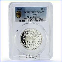 Somalia 50 shillings African Wildlife Elephant Fauna PR69 PCGS silver coin 2007