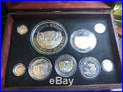 Somalia African Wildlife Elephant SET 9 Coins in WOOD BOX Silver. 999