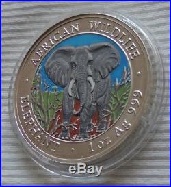 Somalia Elephant 2004 1 oz Ag 999 silver colored coin Somali Elefant farbe