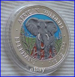 Somalia Elephant 2004 1 oz Ag 999 silver colored coin Somali Elefant farbe