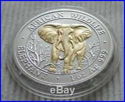 Somalia Elephant 2004 1 oz Silver Gold Gilded coin African Somali Elefant