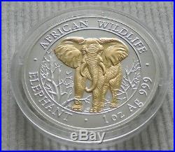 Somalia Elephant 2004 1 oz silver Gold Gilded coin African Wildlife Elefant