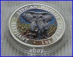 Somalia Elephant 2004 1 oz silver color coin African Wildlife Somali Elefant