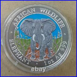 Somalia Elephant 2004 1 oz silver color coin African Wildlife Somali Elefante