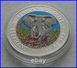 Somalia Elephant 2004 African Wildlife 1 oz silver 999 color coin Farbe Elefant