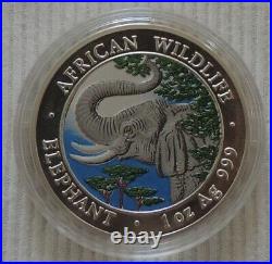 Somalia Elephant 2005 1 oz silver color coin African Wildlife Somali Elefant