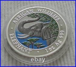 Somalia Elephant 2005 1 oz silver colorized coin African Wildlife Somali Elefant