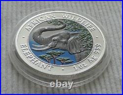 Somalia Elephant 2005 1 oz silver colorized coin African Wildlife Somali Elefant
