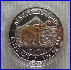 Somalia Elephant 2006 1 oz SILVER Gold Gilded coin African Somali Elefant