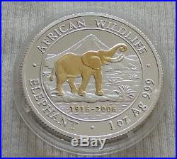 Somalia Elephant 2006 1 oz Silver Gold Gilded coin African Somali Elefant