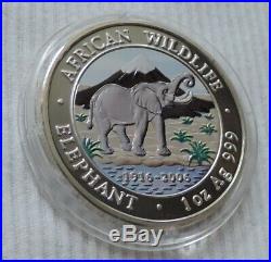 Somalia Elephant 2006 1 oz silver color coin African Wildlife Somali Elefant