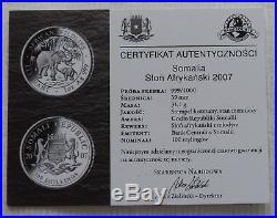 Somalia Elephant 2007 1 oz Silver coin 100 shillings & CoA fabulous Elefant