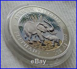 Somalia Elephant 2007 1 oz silver color coin African Wildlife Somali Elefant