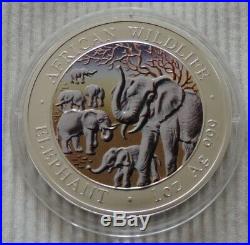 Somalia Elephant 2008 1 oz Silver color coin African Wildlife colorized elefant