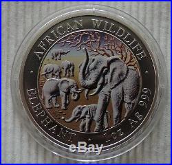 Somalia Elephant 2008 1 oz Silver color coin African Wildlife colorized elefant