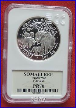Somalia Elephant 2008 1 oz silver proof coin PR70 African Wildlife Elefant