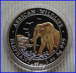 Somalia Elephant 2010 1 oz silver Gold Gilded coin African Wildlife Elefant