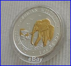 Somalia Elephant 2010 1 oz silver Gold Gilded coin African Wildlife Elefant
