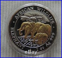 Somalia Elephant 2013 1 oz Silver Gold Gilded coin African Wildlife Elefant unze