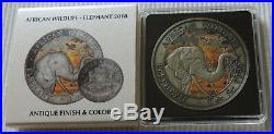 Somalia Elephant 2018 Antique Finish & Color 1 oz silver coin & CoA Elefant