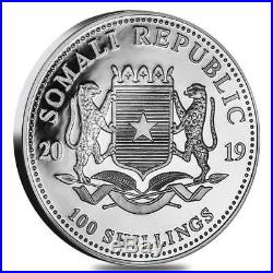 Somalia Elephant 2019 100 Shillings 1 OZ (31,1 gr.) Argento 999 Silver Coin