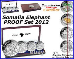 Somalia Elephant 4 Coin Silver PROOF SET 2012 Commission Mint. GERMANY COA #77