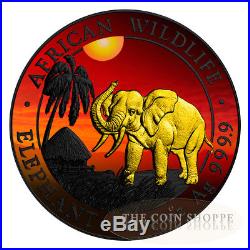 Somalian Elephant African Sunset 2017 1 Oz Silver Coin Color, Ruthenium