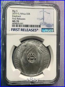 South Africa 2019 Big 5 Elephant 5 Rand Silver Coin NGC MS70 First Releases