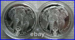 South Africa R5 2019 Silver Proof 1Oz Big5 Elephant Two Coin Set Box and COA
