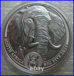 South Africa R5 2021 Silver BU 1Oz Coin Big5 Series II Elephant Carded