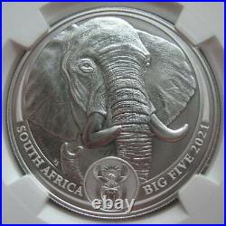 South Africa R5 2021 Silver BU 1Oz Coin Big5 Series II Elephant NGC MS70