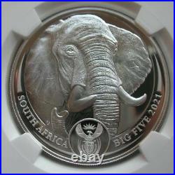 South Africa R5 2021 Silver Proof 1Oz Coin Big5 Series II Elephant NGC PF69