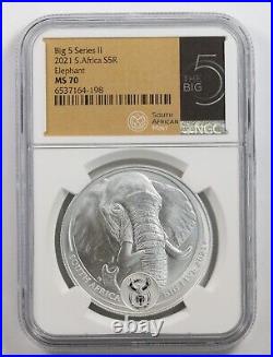 South Africa S5R 2021 Silver BU 1 Oz Coin Big 5 Series II Elephant NGC MS70