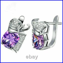 Special Women's Excellent Oval Cut Purple & White Gemstone Elephant Stud Earring