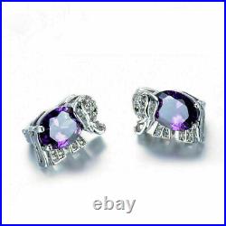 Special Women's Excellent Oval Cut Purple & White Gemstone Elephant Stud Earring