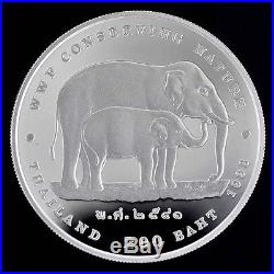 Thailand 1998 Y#372 200 Baht Proof Wwf Wildlife Fund Elephant Silver 925 Coin