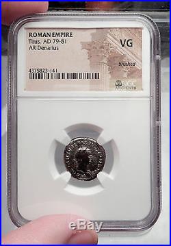 TITUS Genuine 80AD Rome ELEPHANT Authentic Ancient Silver Roman Coin NGC i59883
