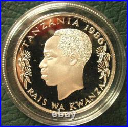 Tanzania 1986 Elephant 100 Shillings Silver Coin, Proof