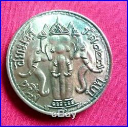 Thai Amulet Coin king Reign 5 Three headed Elephant Crown Genuine rare R. S 127