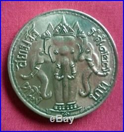 Thai Amulet Coin king Reign 5 Three headed Elephant Crown Genuine rare R. S 127