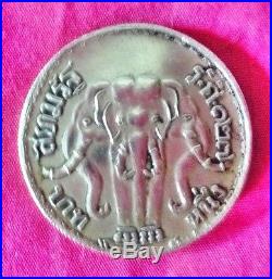 Thai Amulet Coin king Reign 5 Three headed Elephant Old Genuine rare R. S 127