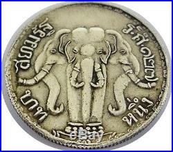 Thai Amulet Coin king Reign 5 Three headed Elephant Old Genuine rare R. S 127