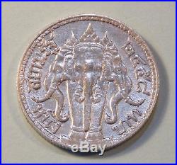 Thailand 1 Baht 1915 Silver World Coin King Rama VI Thai Elephant High Grade