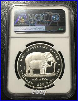 Thailand 200 baht 1998 Silver Proof coin NGC PF69UC World Wide Fund Elephants