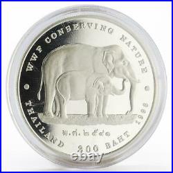 Thailand 200 baht Elephants WWF Conserving Nature silver proof coin 1998